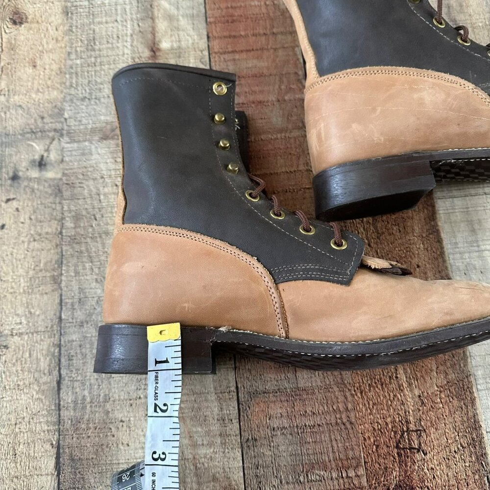 Vintage Texas Leather Work Boots Size 7.5 M Brown Black Fringe Style 4464 - Picture 9 of 12